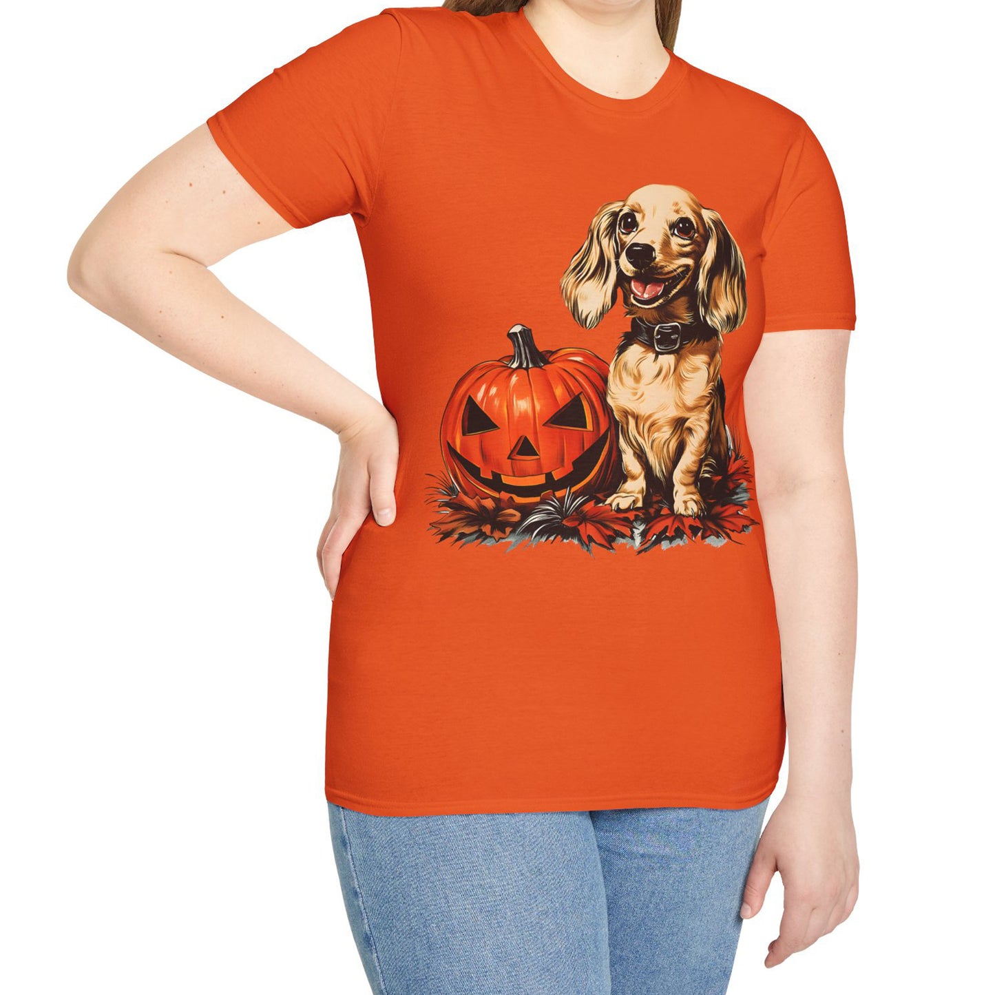 "Shiny" Cream-Colored Long-Haired Dachshund Halloween Unisex Softstyle T-Shirt