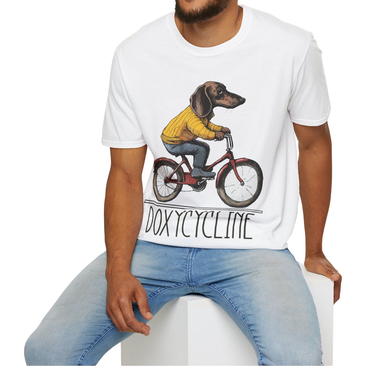 "Doxycycline" Tan Smooth-Haired Dachshund Unisex Softstyle T-Shirt