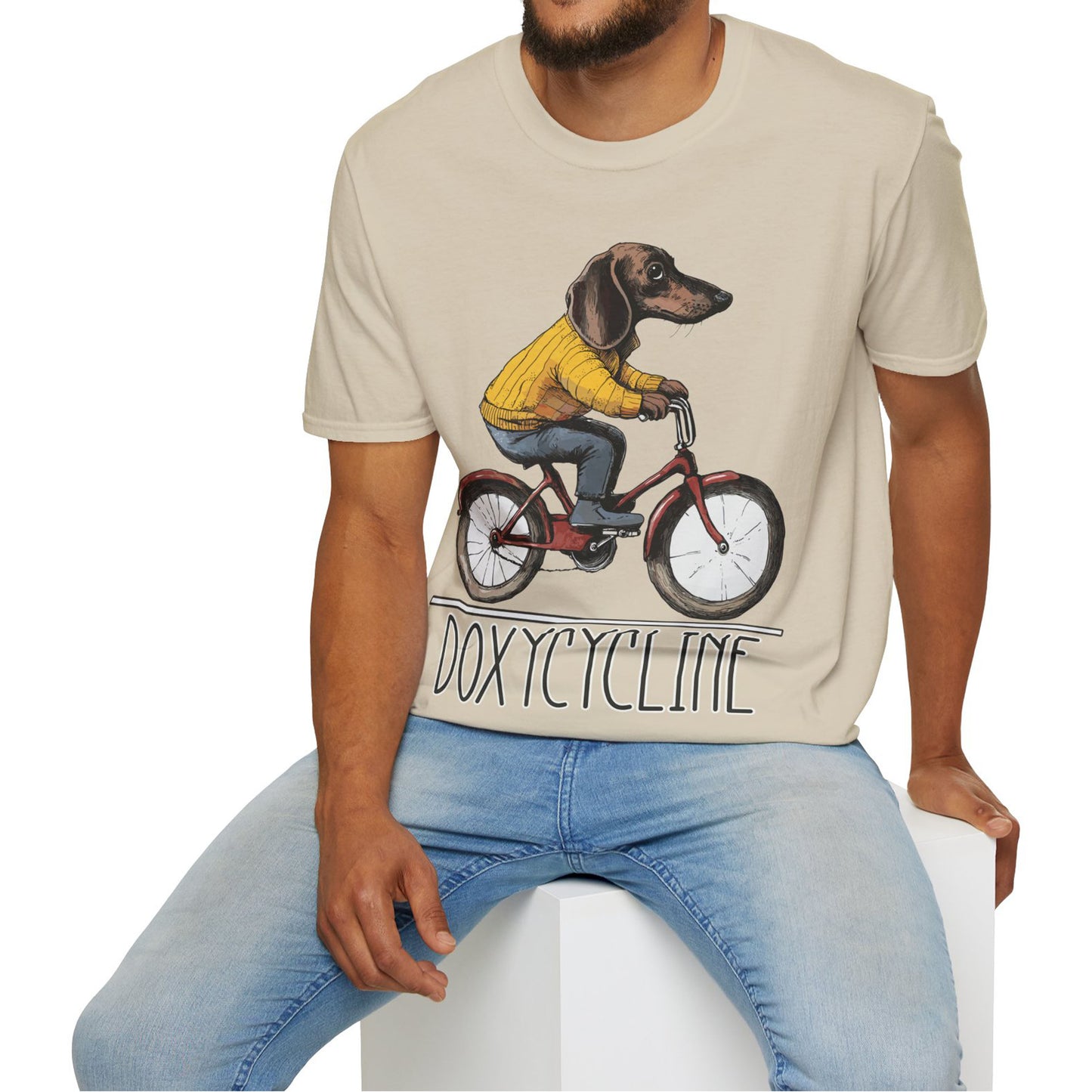 "Doxycycline" Tan Smooth-Haired Dachshund Unisex Softstyle T-Shirt