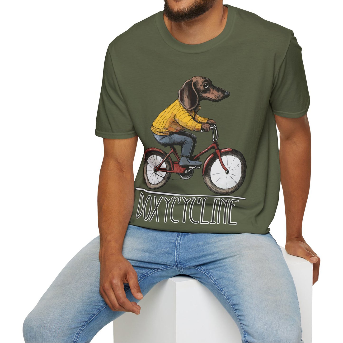 "Doxycycline" Tan Smooth-Haired Dachshund Unisex Softstyle T-Shirt