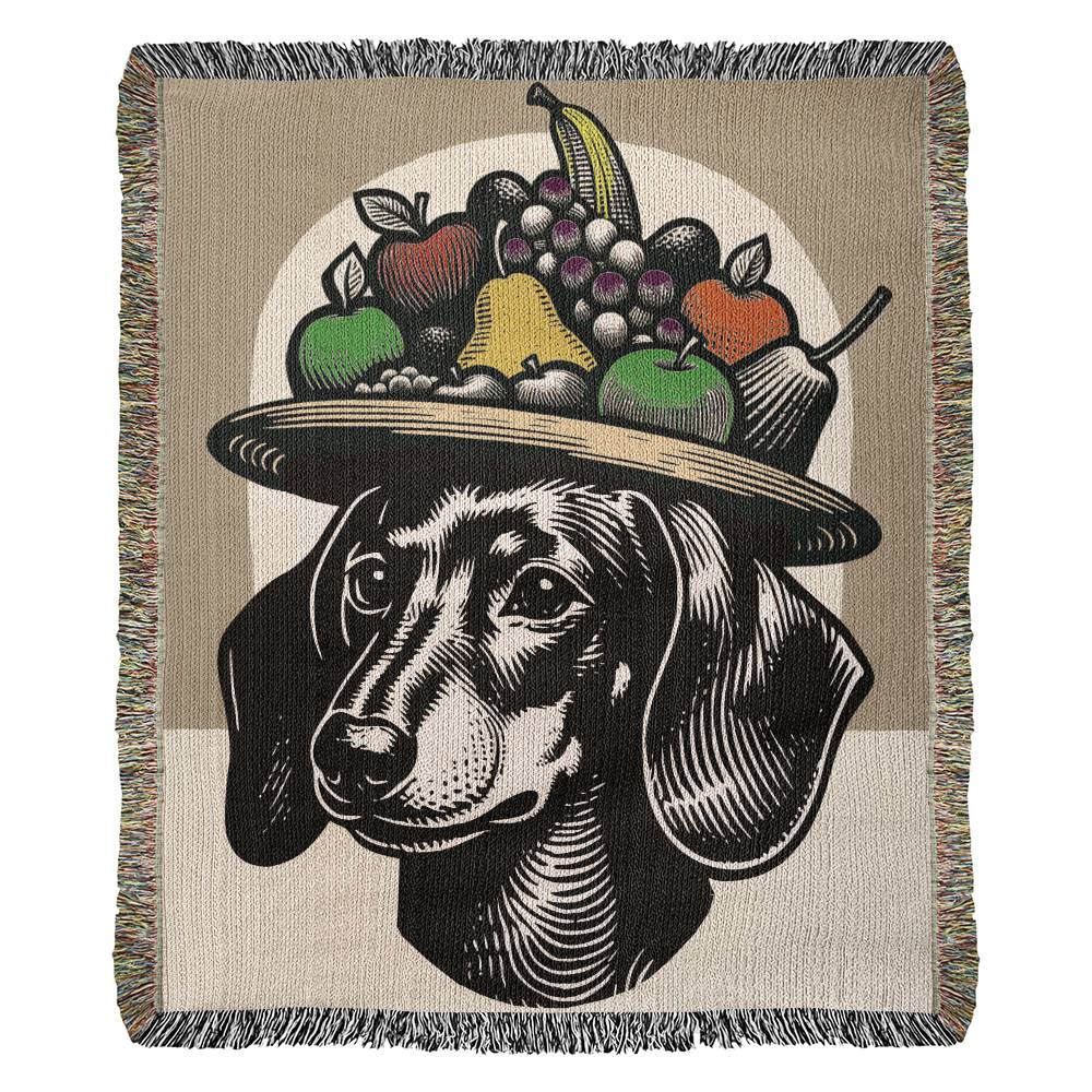 "Fruit Salad" Smooth-Haired Dachshund Tan/Cream Colored Woven Blanket