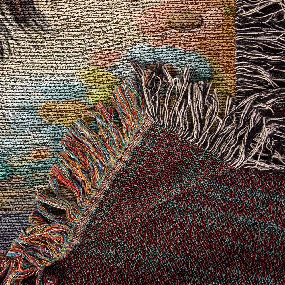 "Floral Flourish" Red Long-Haired Dachshund Floral Embroidery Inspired Woven Blanket
