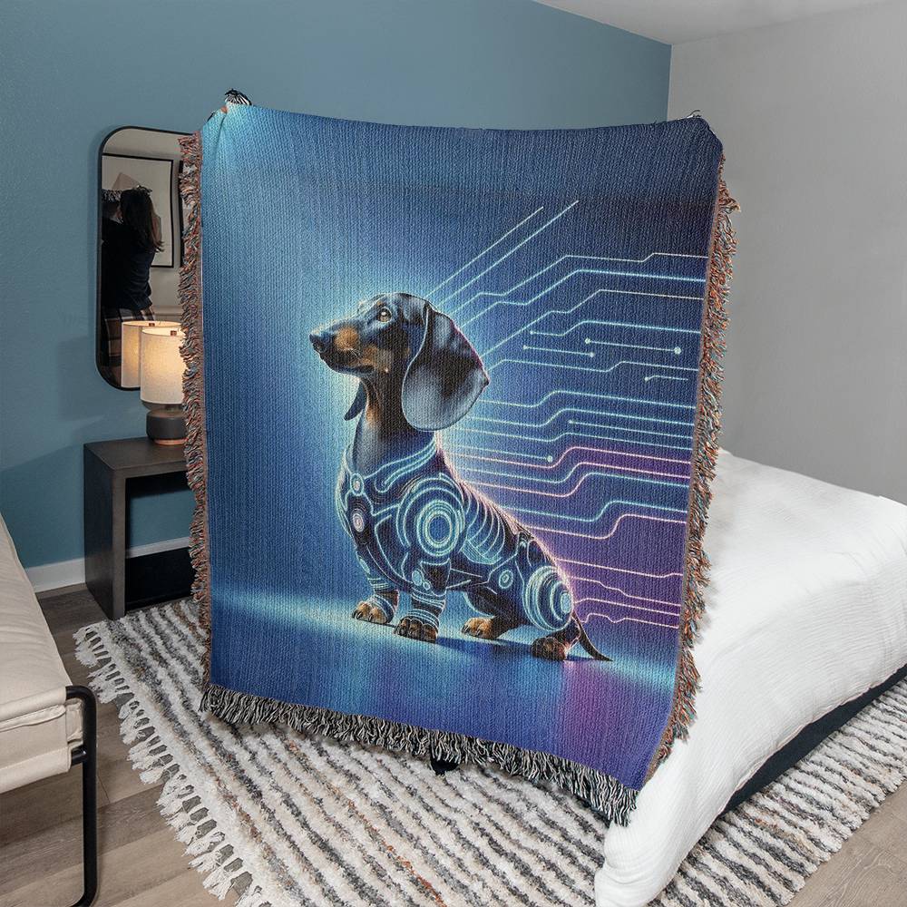 "Galactic Hound" Black & Tan Smooth-Haired Sci-Fi Inspired Woven Blanket