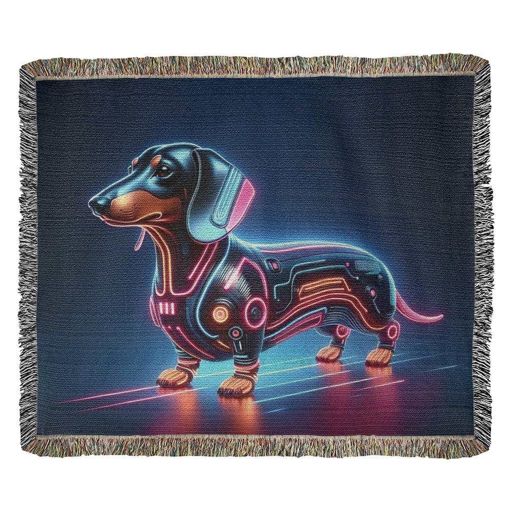 "Robo Rover" Black & Tan Smooth-Haired Dachshund Sci-Fi Inspired Woven Blanket
