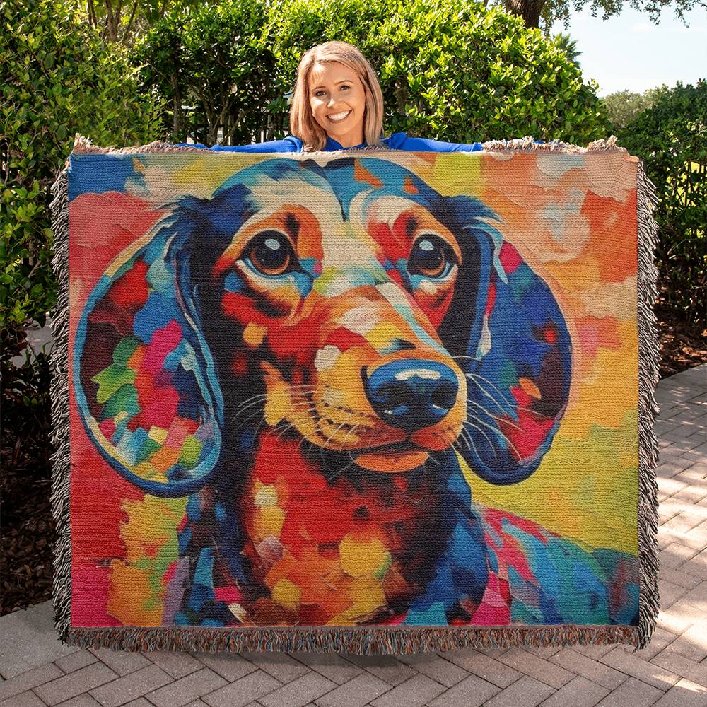 "Brushed Palette" Smooth-Haired Dachshund Artistic Inspired Woven Blanket