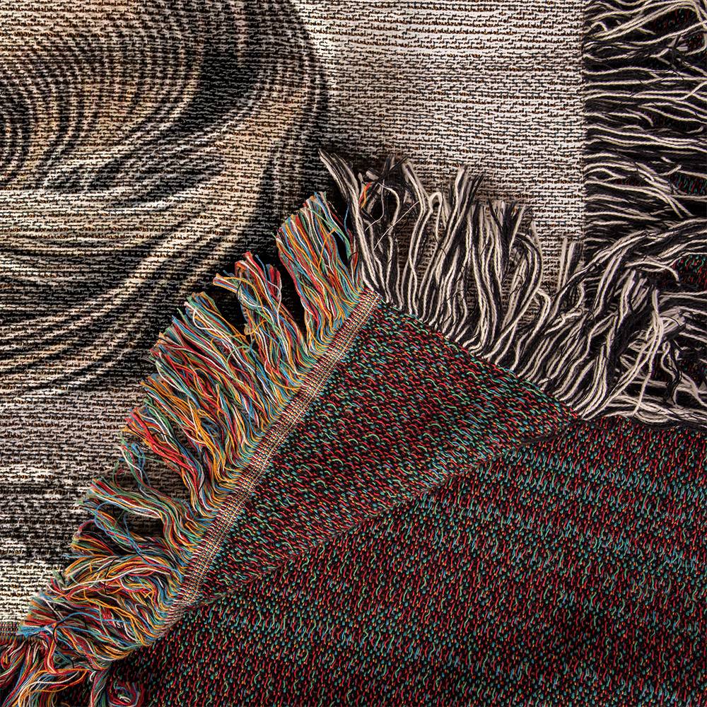 "Oatmeal" Cream-Colored Long-Haired Dachshund Linocut Woven Blanket