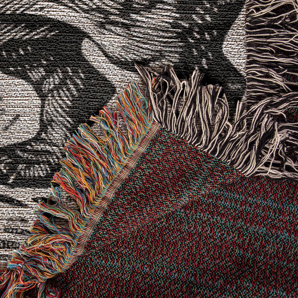 "Speckled Cutie" Smooth-Haired Dachshund Black & Gray Linocut Woven Blanket