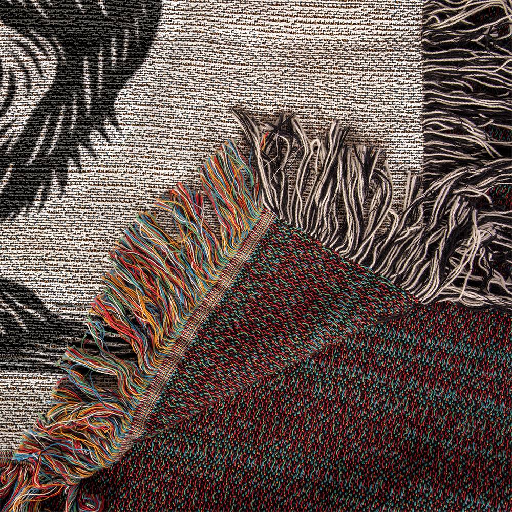 "Sandstone" Cream-Colored Long-Haired Dachshund Linocut Woven Blanket