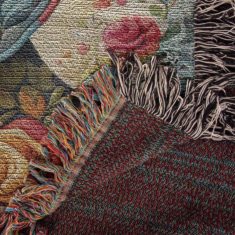 "Regal" Black & Tan Smooth-Haired Dachshund Floral Embroidery Inspired Woven Blanket