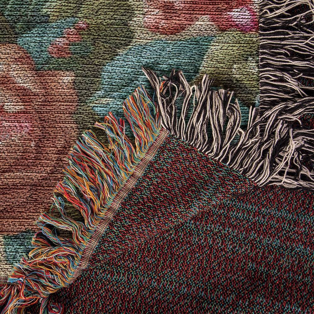 "Bow-Tied" Brown Smooth-Haired Dachshund Blue Floral Embroidery Inspired Woven Blanket