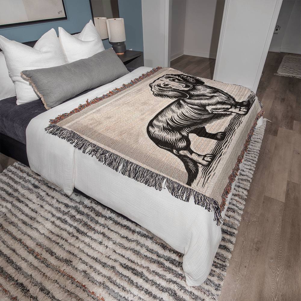 "Sandstone" Cream-Colored Long-Haired Dachshund Linocut Woven Blanket