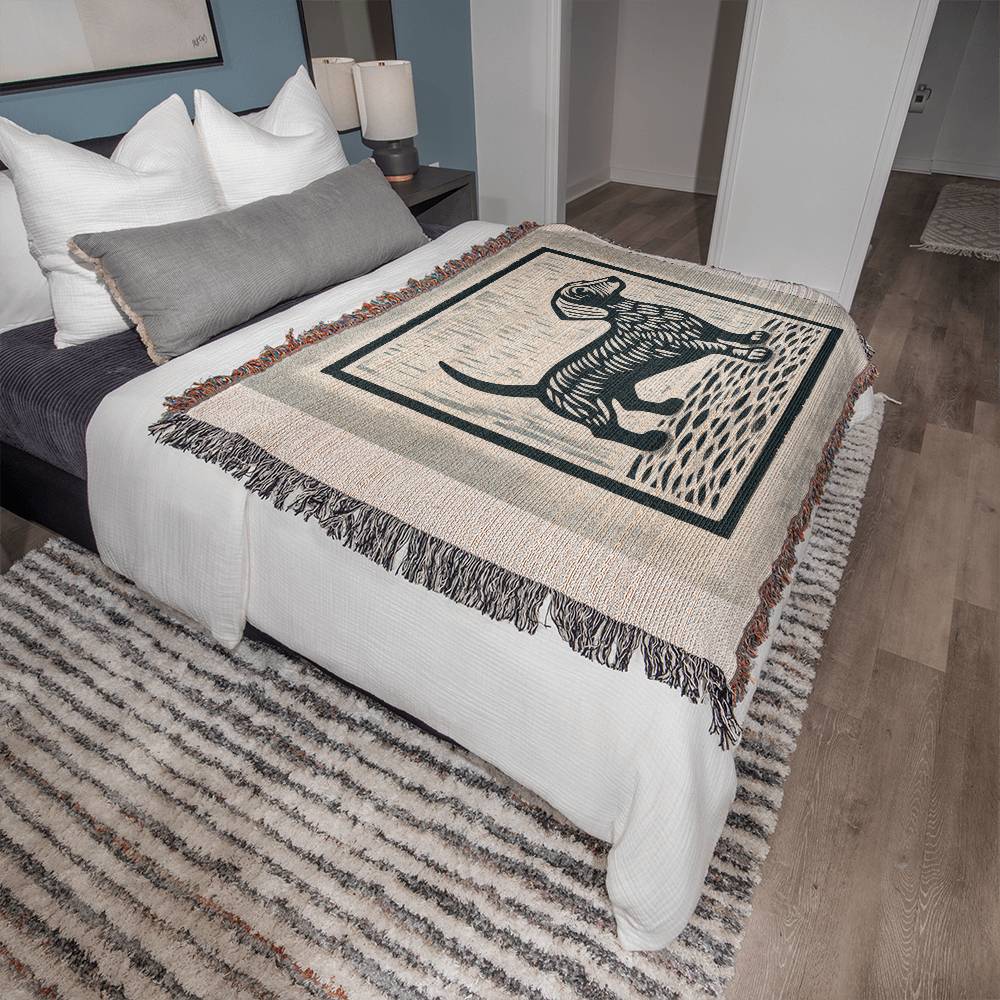 "Chiseled" Smooth-Haired Dachshund Linocut Woven Blanket