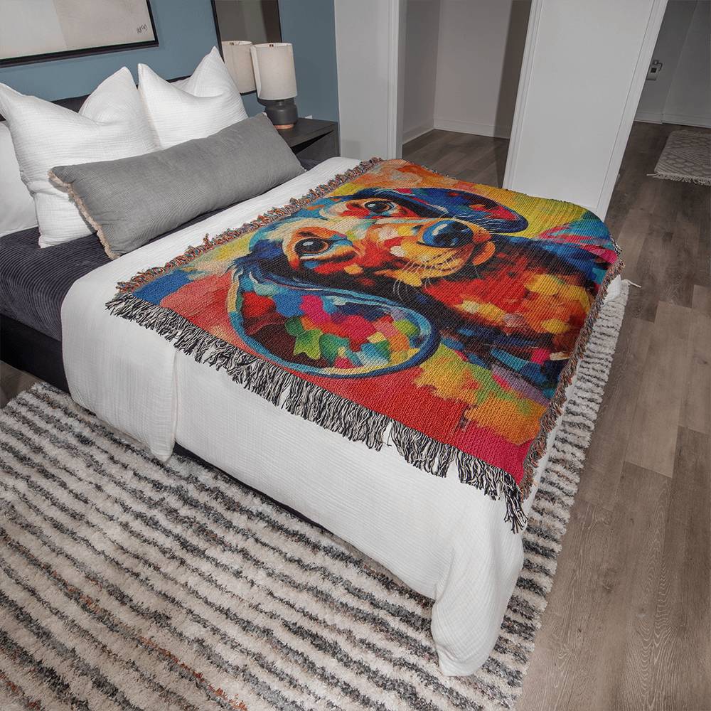 "Brushed Palette" Smooth-Haired Dachshund Artistic Inspired Woven Blanket