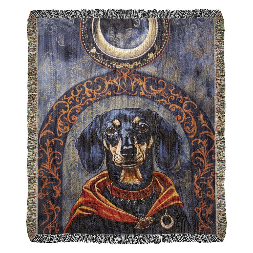 "The Count" Black & Tan Smooth-Haired Dachshund Halloween Inspired Woven Blanket