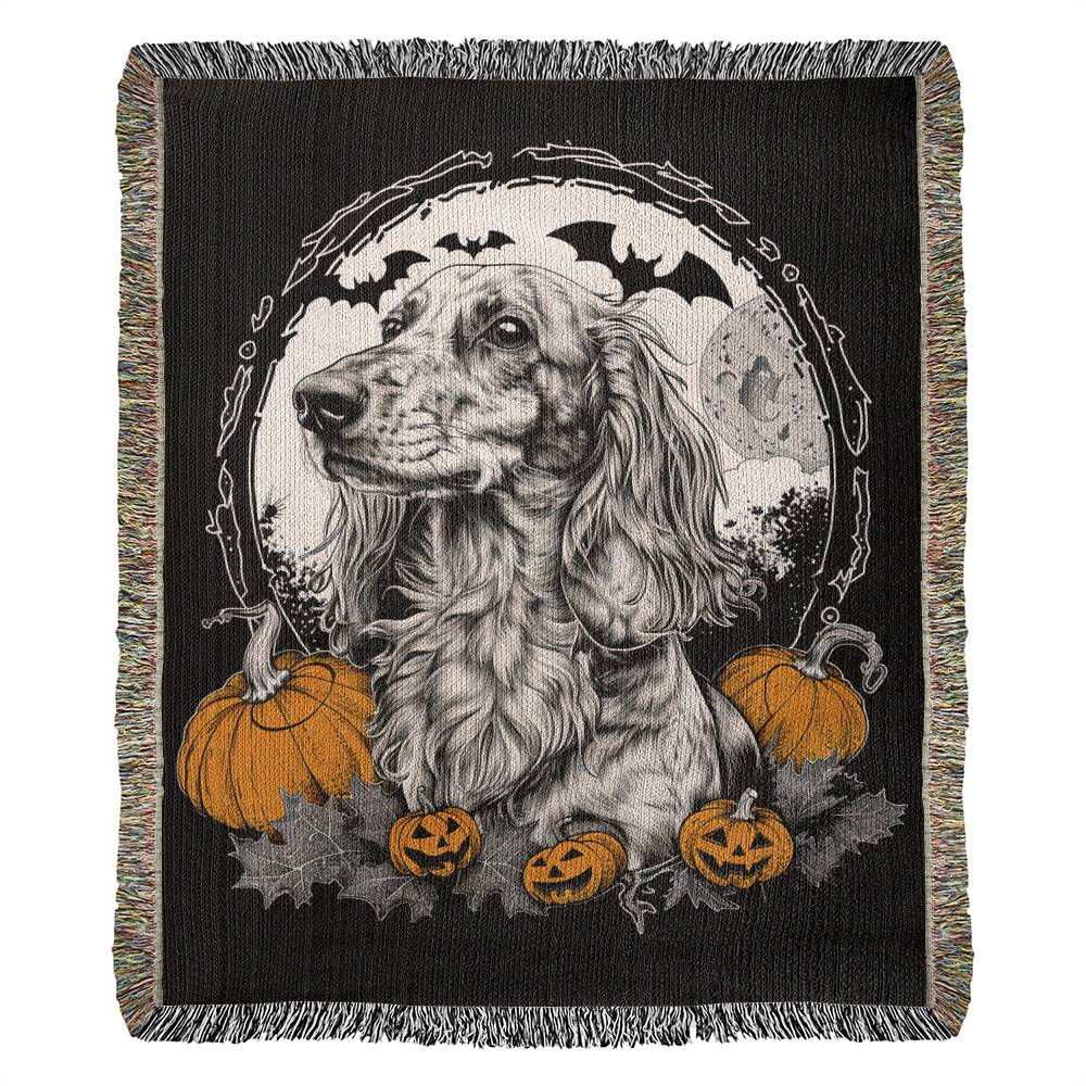 "Pumpkin Paws" Long-Haired Dachshund Halloween Inspired Woven Blanket