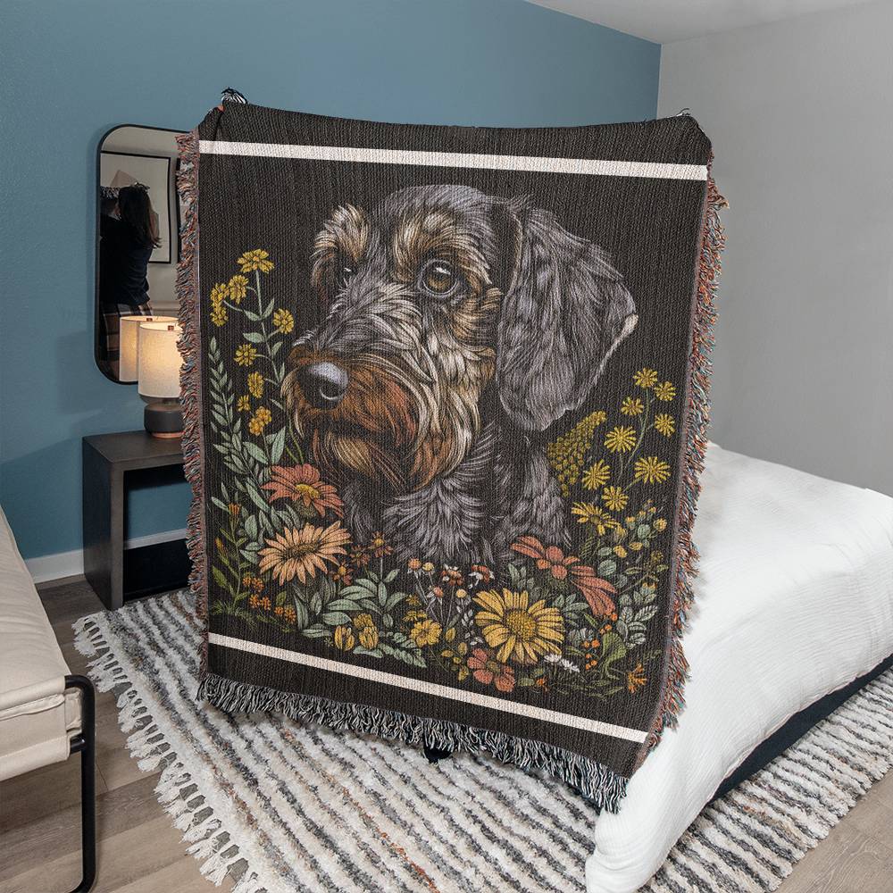 "Cinnamon" Wire-Haired Dachshund Autumn Inspired Woven Blanket