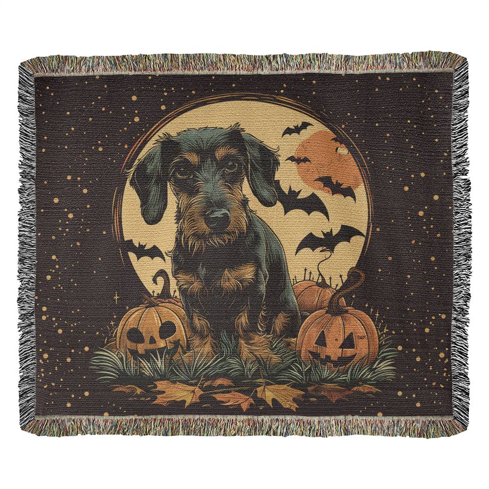 "Howl-O-Ween" Wire-Haired Dachshund Halloween Inspired Woven Blanket