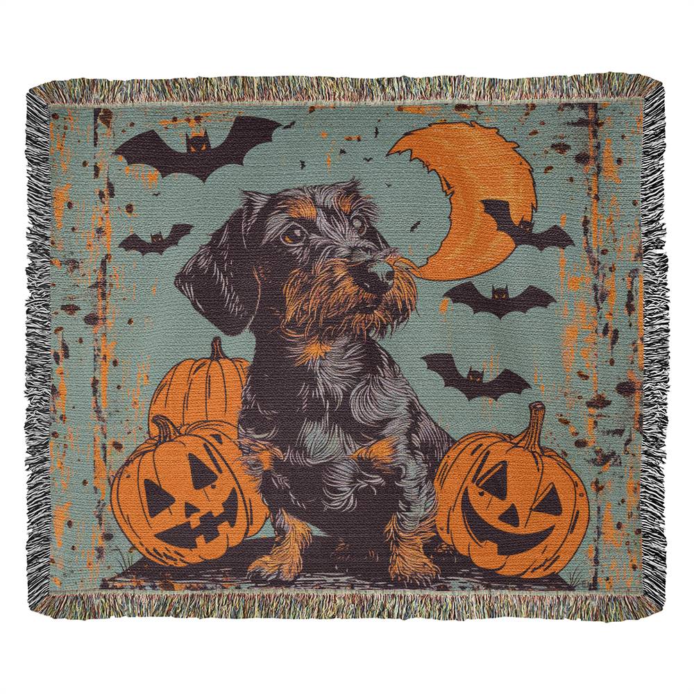 "Haunted Hound" Wire-Haired Dachshund Halloween Inspired Woven Blanket