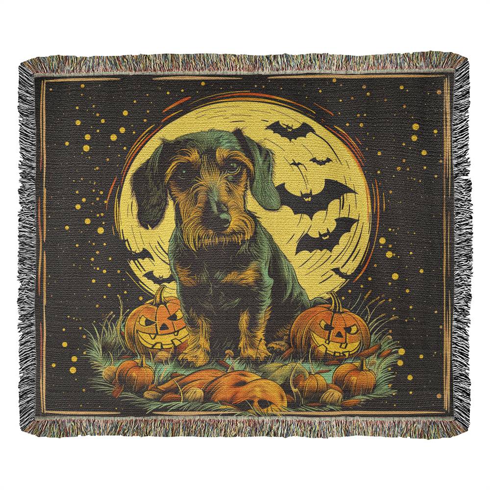 "Full Moon" Wire-Haired Dachshund Halloween Inspired Woven Blanket