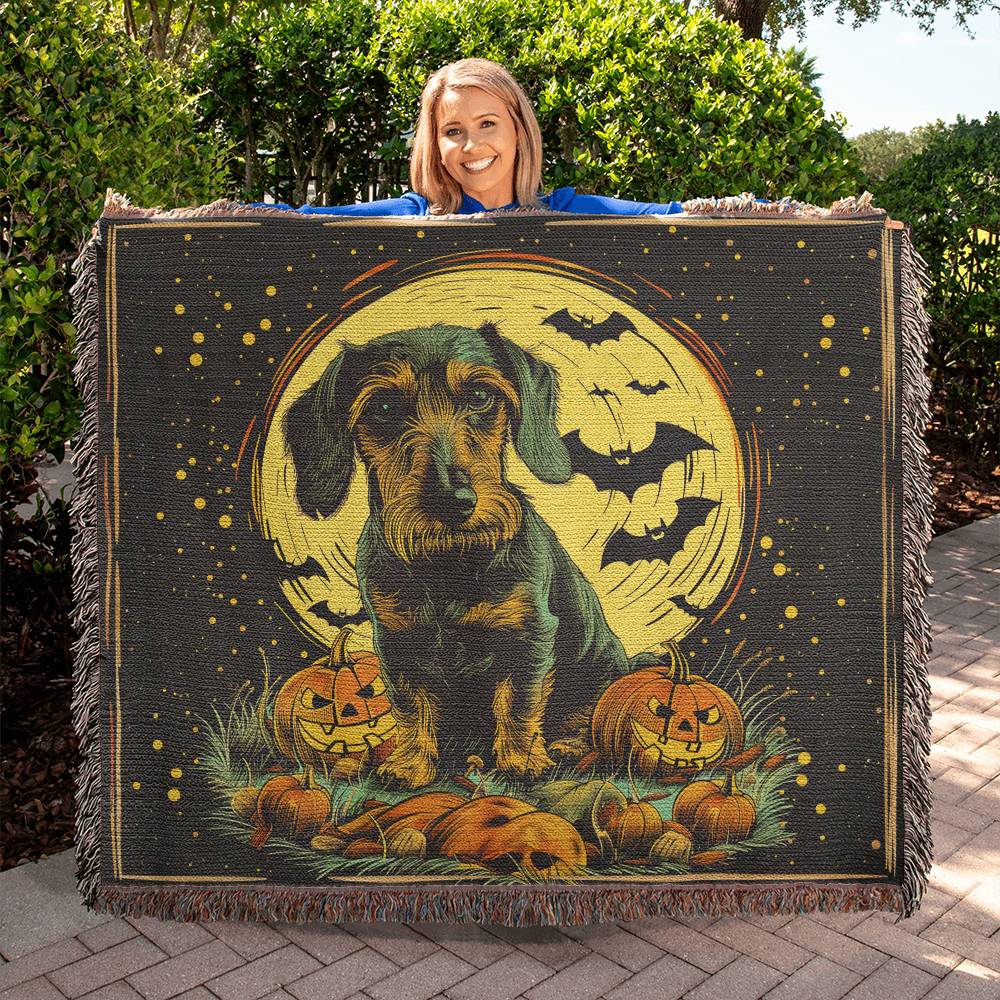 "Full Moon" Wire-Haired Dachshund Halloween Inspired Woven Blanket