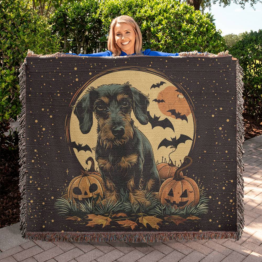 "Howl-O-Ween" Wire-Haired Dachshund Halloween Inspired Woven Blanket