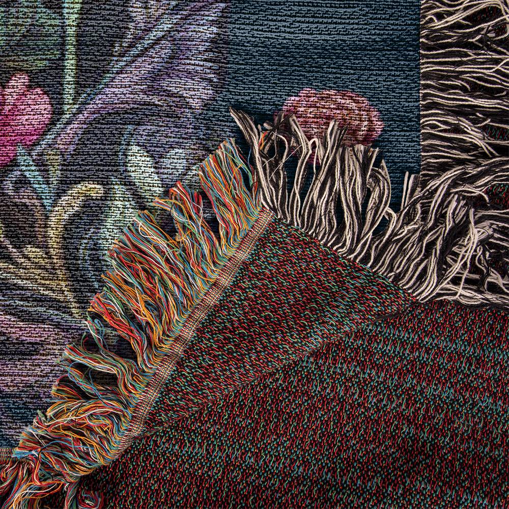 "Coming Up Roses" Wire Haired Dachshund Floral Embroidery Inspired Woven Blanket