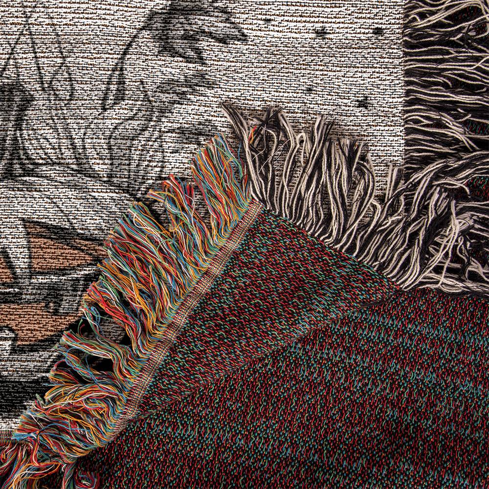 "Gone Batty!" Cream-Colored Long-Haired Dachshund Halloween Inspired Woven Blanket