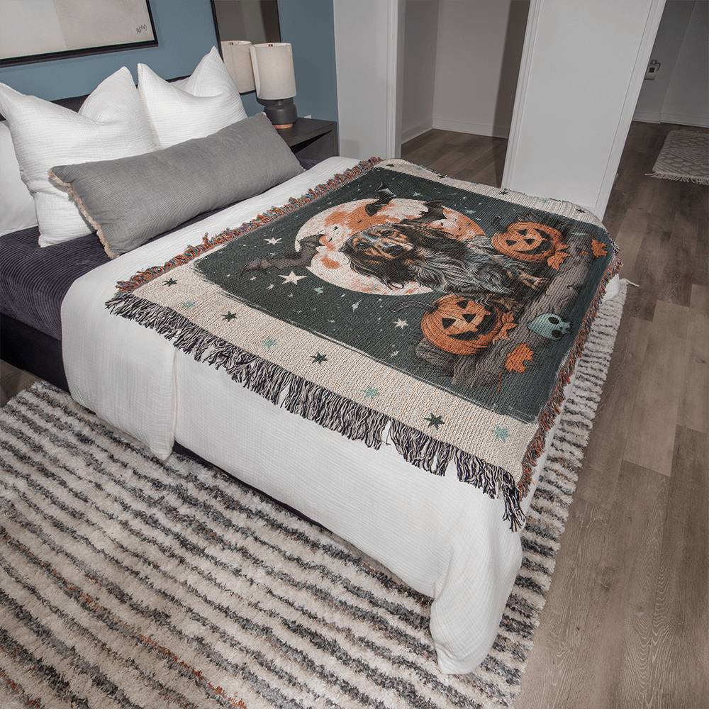 "Starry Night" Long-Haired Dachshund Halloween Inspired Woven Blanket