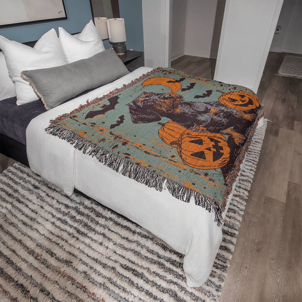 "Haunted Hound" Wire-Haired Dachshund Halloween Inspired Woven Blanket