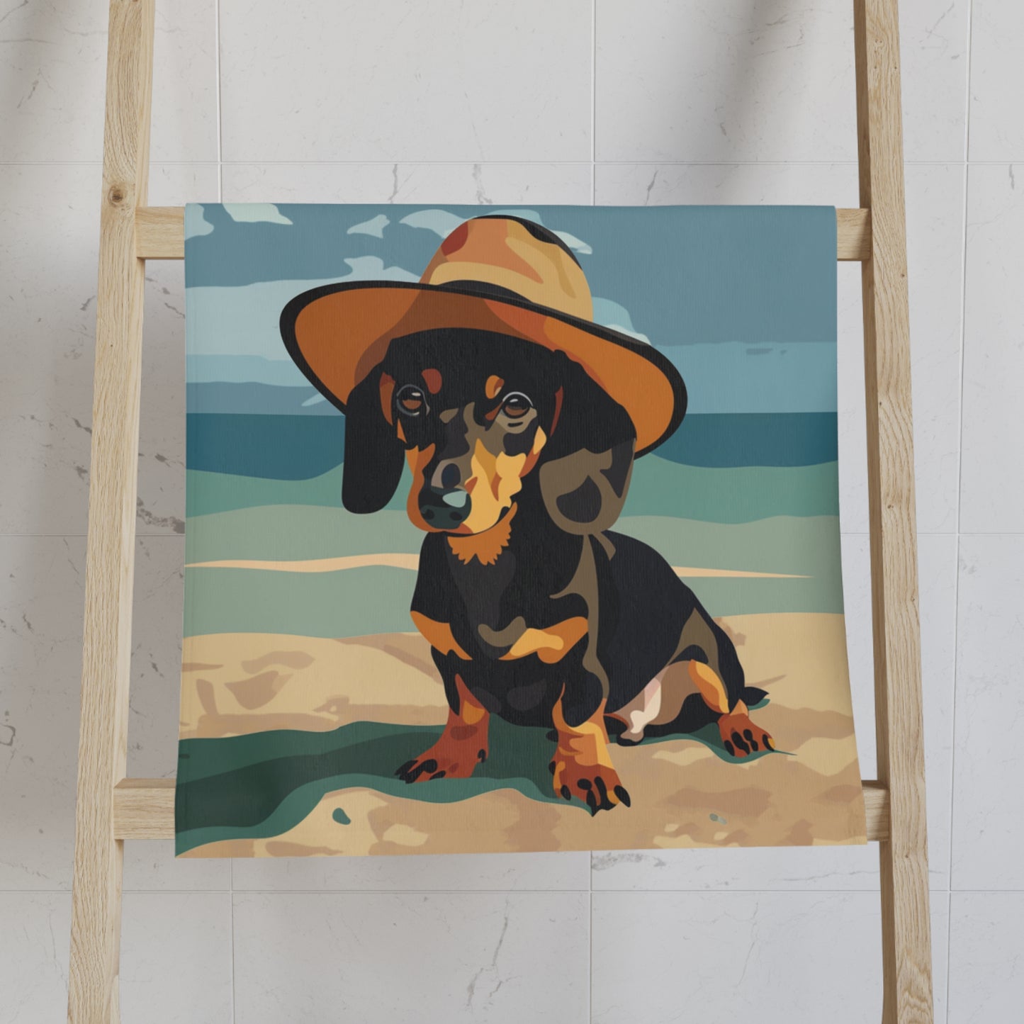 "Beachy Keen" Smooth-Haired Dachshund Blue Hand Towel Set