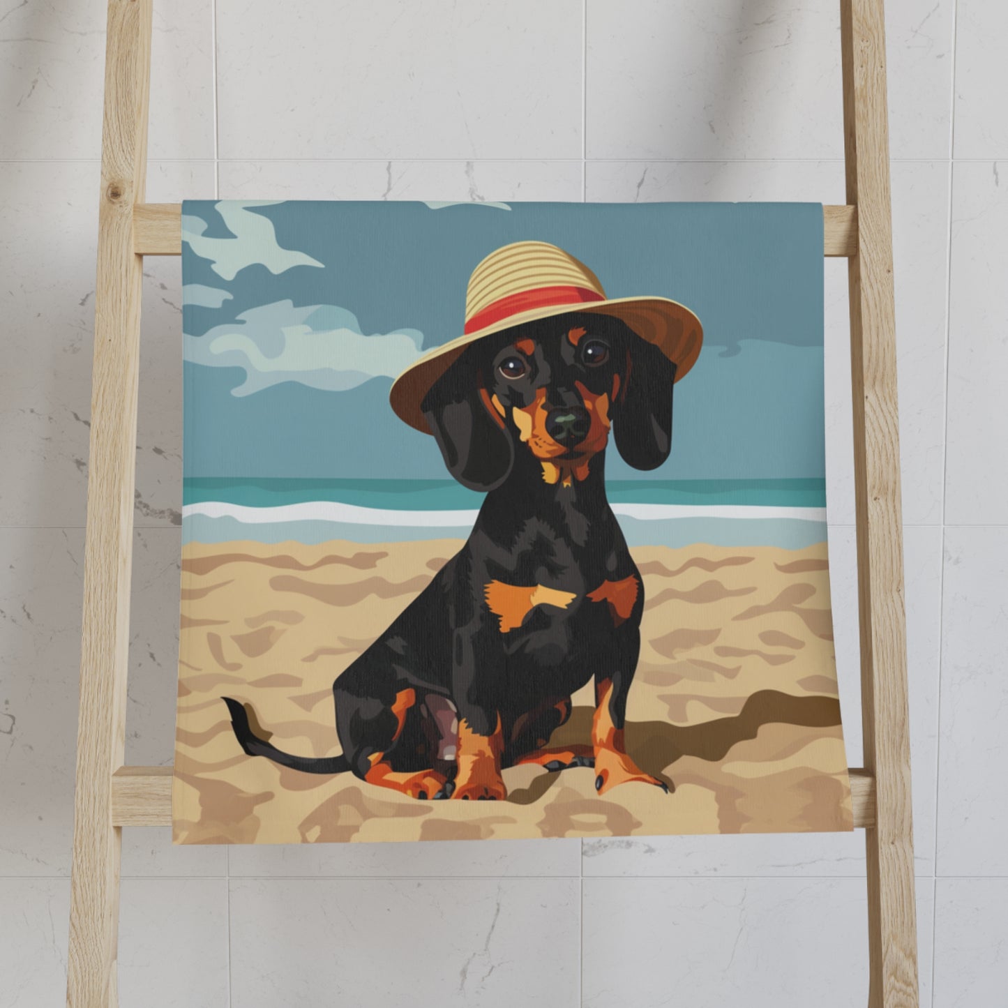 "Beachy Keen" Smooth-Haired Dachshund Blue Hand Towel Set
