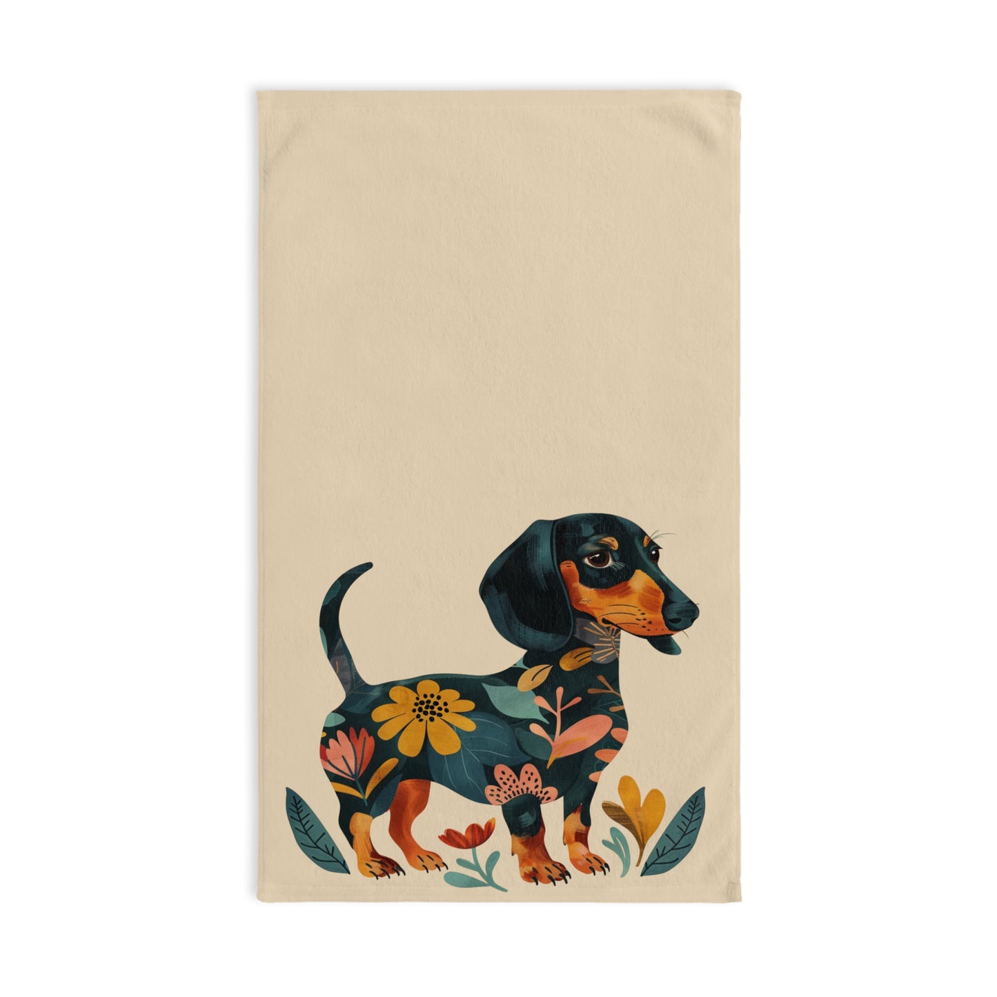 "Fresh" Black & Tan Smooth-Haired Dachshund Tan Floral Towel Set