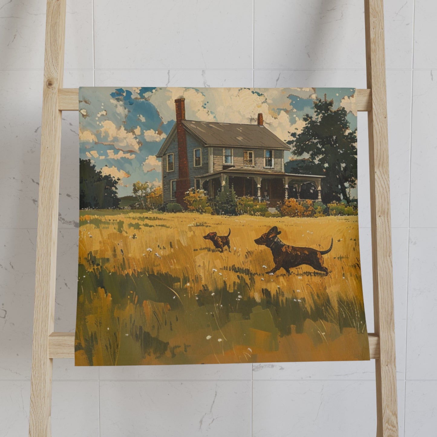 "On The Prairie" Tan Smooth-Haired Dachshund Farmhouse Hand Towel Set