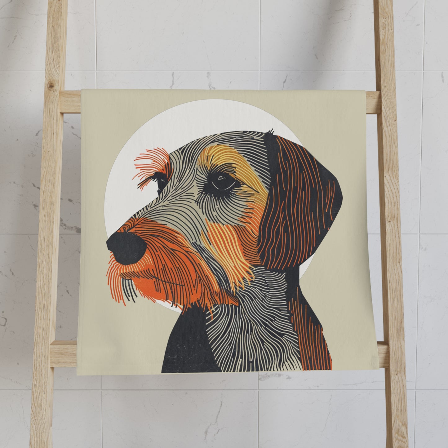 "Spotlight" Wire-Haired Dachshund Tan/White Hand Towel Set