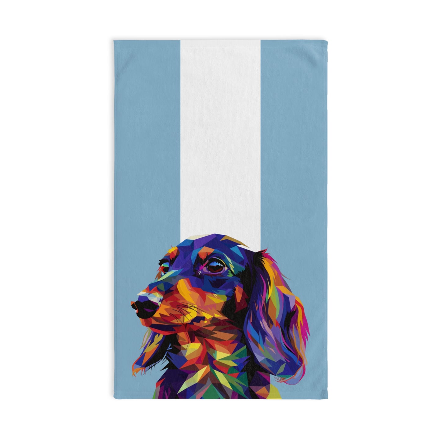 "Geodes" Black & Tan Long-Haired Dachshund Blue/White Hand Towel Set