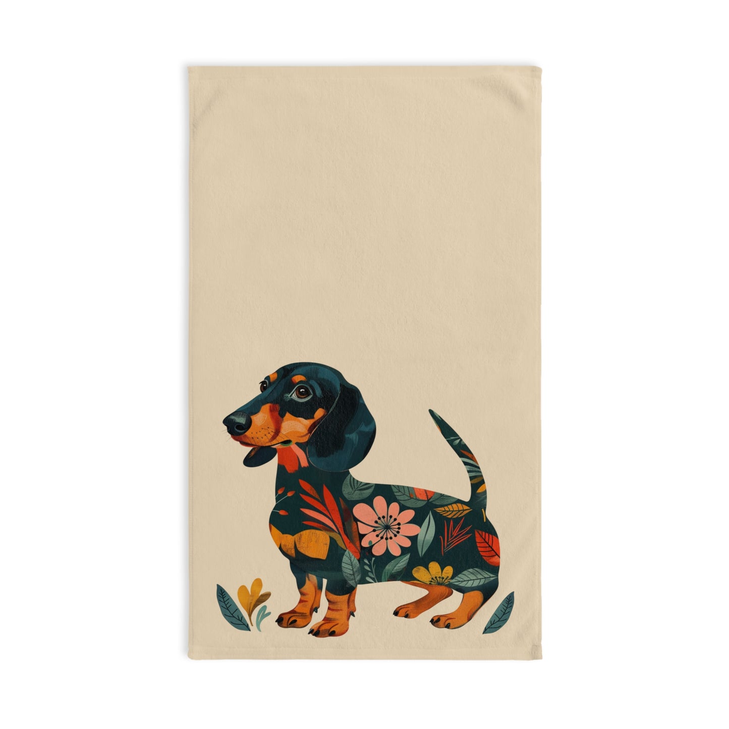 "Fresh" Black & Tan Smooth-Haired Dachshund Tan Floral Towel Set