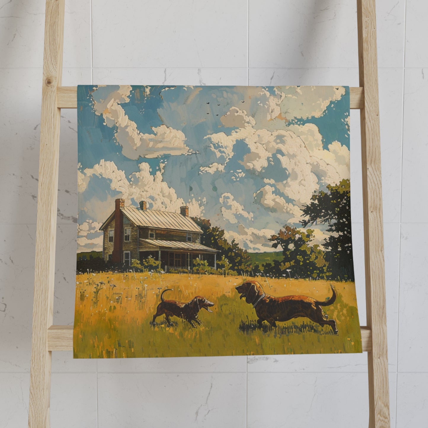 "On The Prairie" Tan Smooth-Haired Dachshund Farmhouse Hand Towel Set