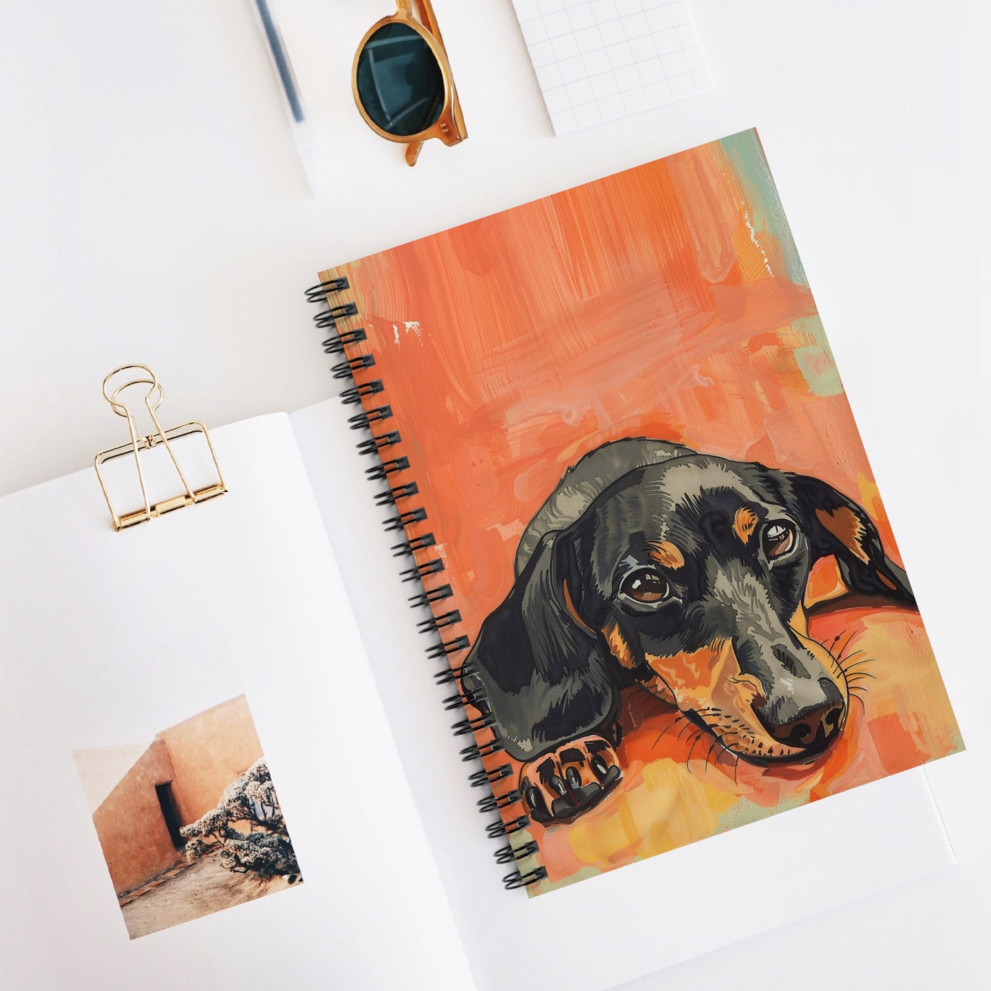"Snuggled" Black & Tan Smooth-Haired Dachshund Ruled Line Spiral Notebook