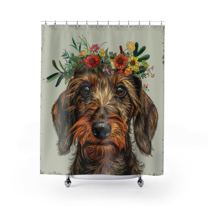 "Wire Crown" Wire-Haired Dachshund Floral Shower Curtain