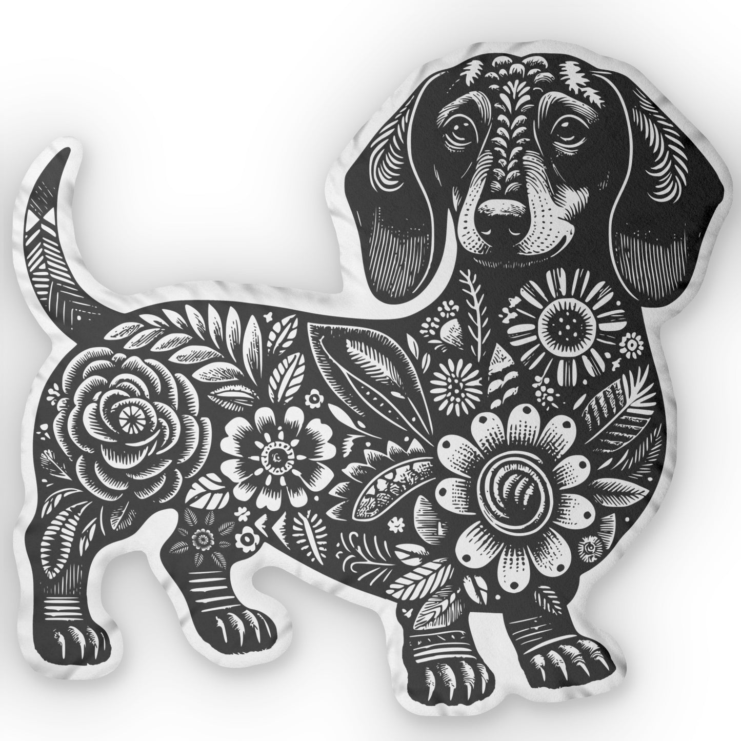 #2 Floral Print Black & Tan Smooth-Haired Dachshund Custom-Shaped Pillow