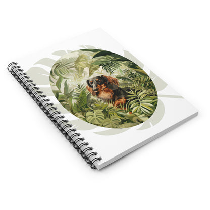 "Jungle" Black & Tan Long-Haired Dachshund Ruled Line Spiral Notebook