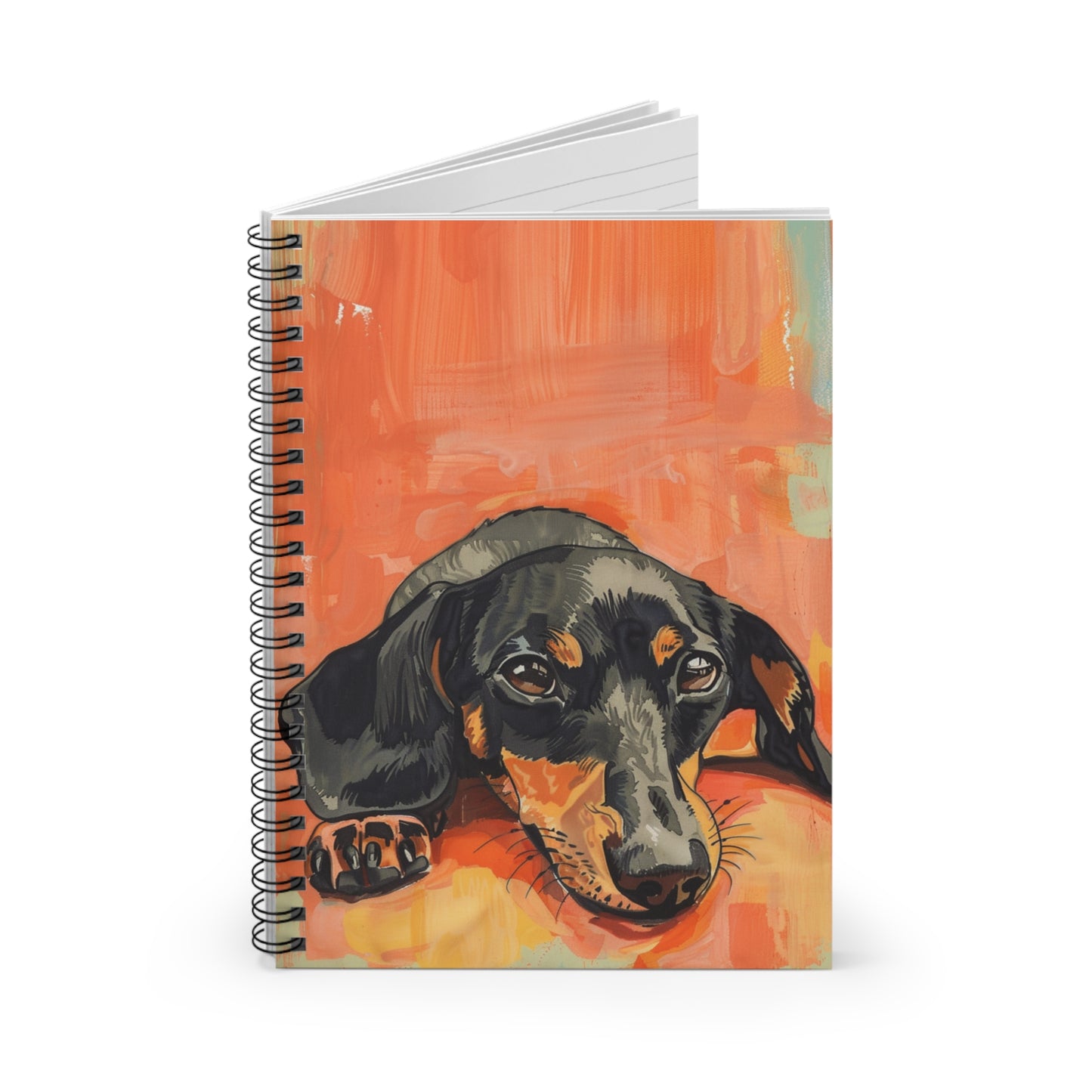 "Snuggled" Black & Tan Smooth-Haired Dachshund Ruled Line Spiral Notebook