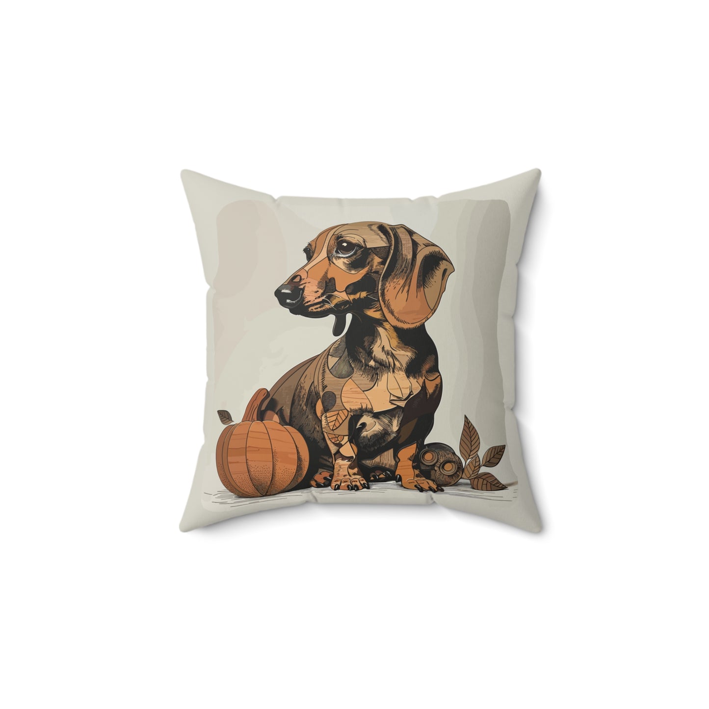 #4 Autumn Inspired Tan Smooth-Haired Dachshund Throw Pillow