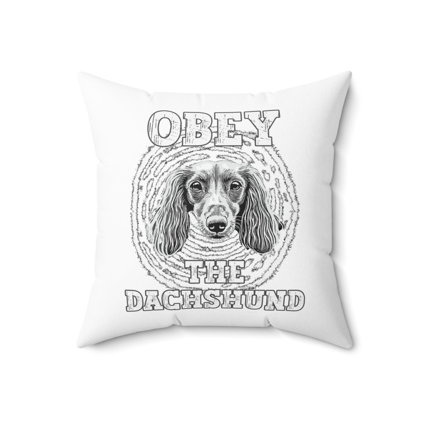 "Obey" Long-Haired Dachshund Square Throw Pillow