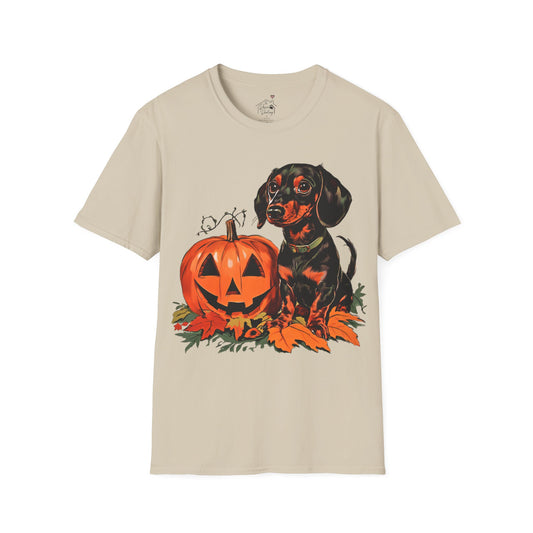 "Season's Greetings" Black and Tan Smooth-Haired Dachshund Halloween Unisex Softstyle T-Shirt