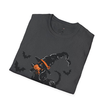 "Hocus Pocus" Black and Tan Smooth-Haired Dachshund Halloween Unisex Softstyle T-Shirt