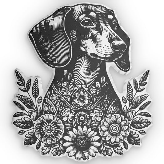 #1 Floral Print Black & Tan Smooth-Haired Dachshund Custom-Shaped Pillow