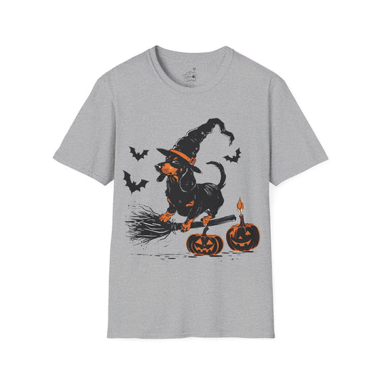 "Hocus Pocus" Black and Tan Smooth-Haired Dachshund Halloween Unisex Softstyle T-Shirt