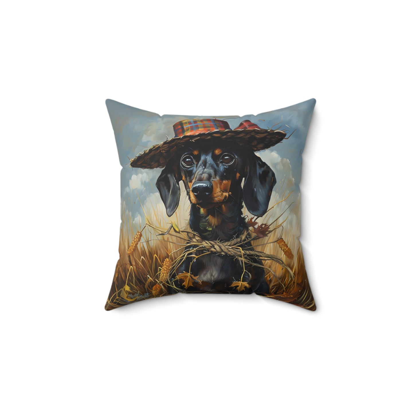 #10 Autumn Inspired Black & Tan Smooth-Haired Dachshund Throw Pillow