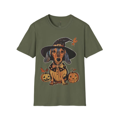 "All Dressed Up" Smooth-Haired Dachshund Halloween Unisex Softstyle T-Shirt